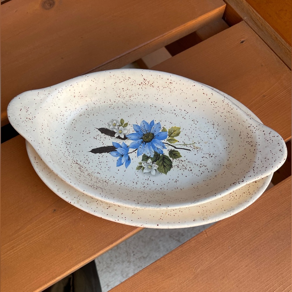 Vintage Floral Speckled Oval Serving Dish & plate